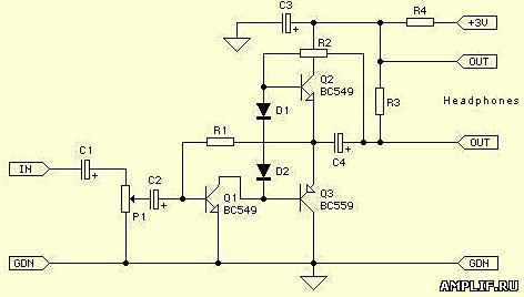 Схема транзисторного усилителя для наушников