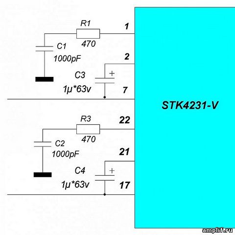 УНЧ на микросхеме STK - схема принципиальная