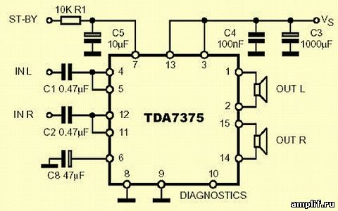 Радиосхема на усилитель TDA7375